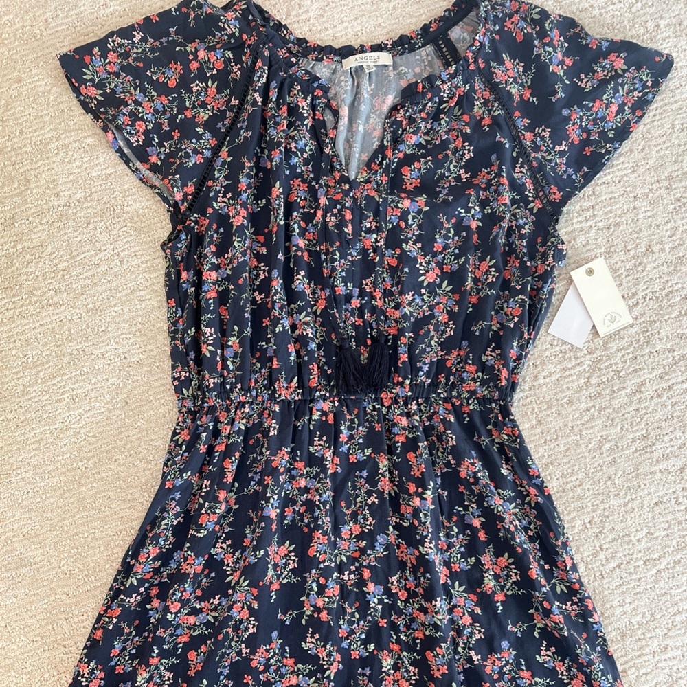 NEW Angels Forever Young Navy & Orange Floral Dress size med, flattering, comfy